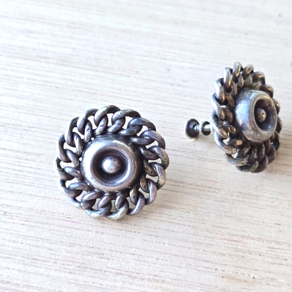 Taxco Silver Chain Design Earrings